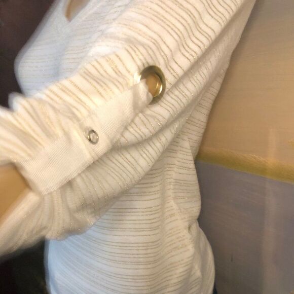 Ellen Tracy White/Gold 3/4 Sleeve Top-XS - Picture 4 of 6